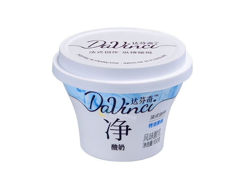 Tasse de yaourt de Film de rétrécissement en plastique de 100g avec le couvercle et la cuillère