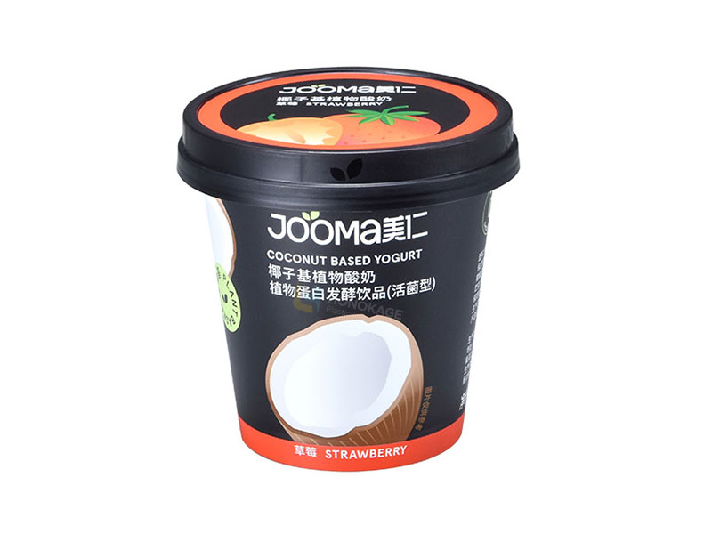 Tasse de yaourt en plastique ronde IML 100g avec couvercle et cuillère